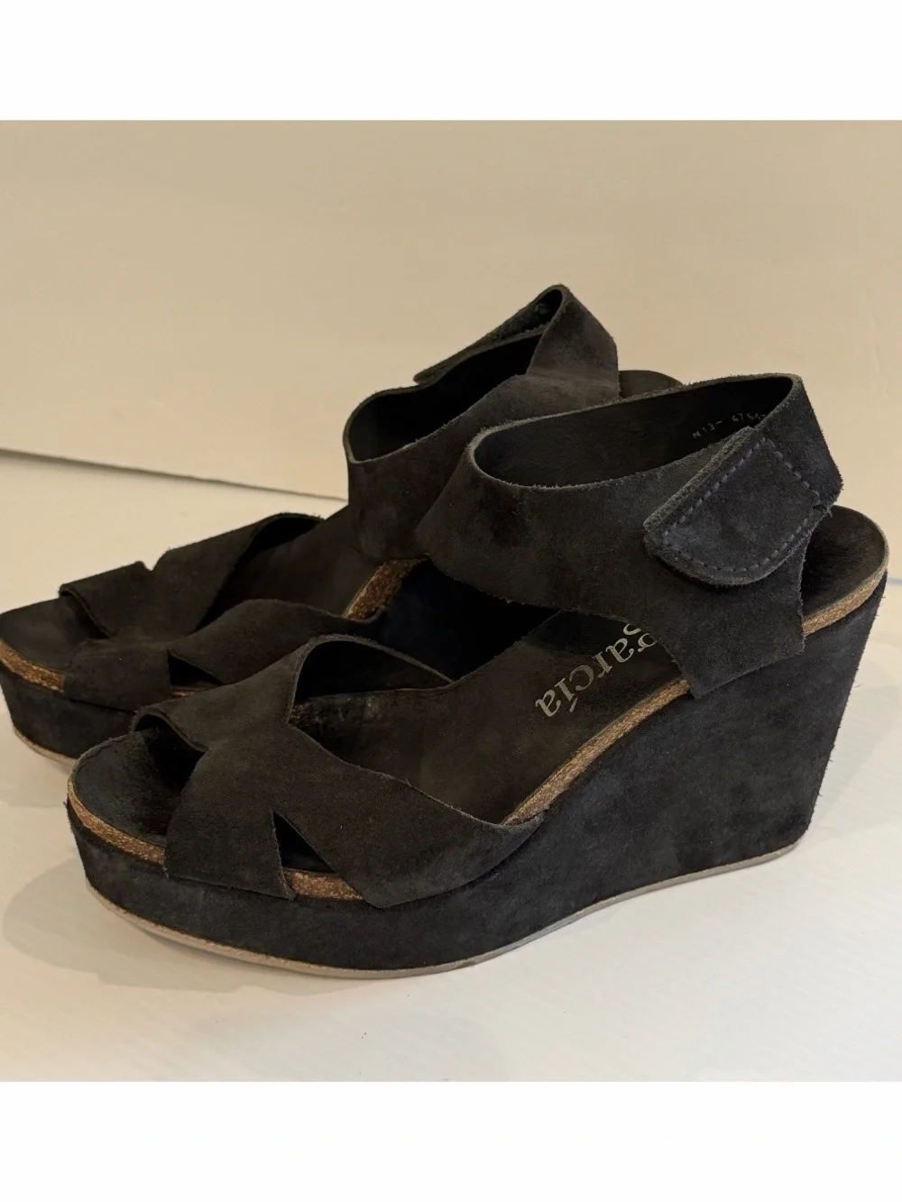 PEDRO GARCIA SZ 38 Black Suede Wedge Platform Sandals - Women's velcro strap